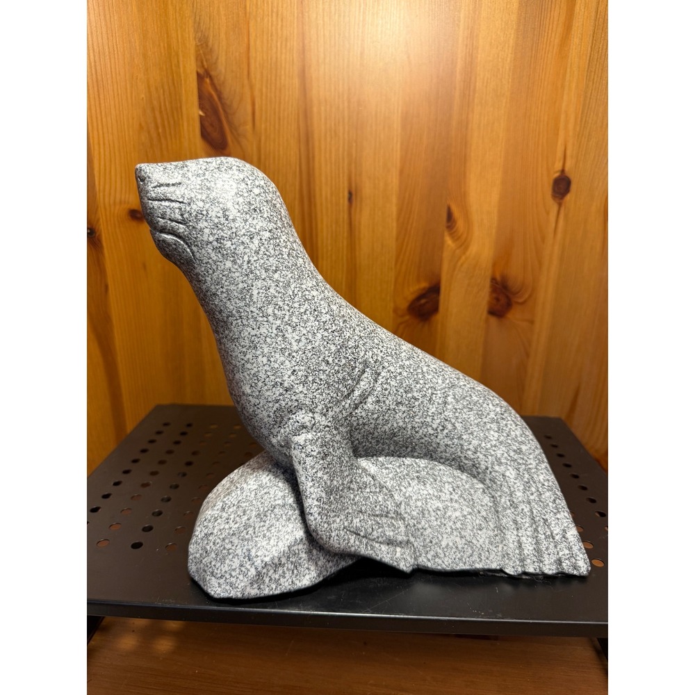 Images D'Art Sea Lion Seal Sculpture Gray Stone Look 8.5" x 9"